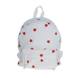 sac à dos en velours blanc à coeurs rouges