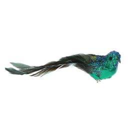 Oiseau à clipser plumes vertes paillettes