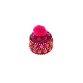 boite indienne ronde pompon rose 