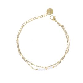 bracelet doré double chaine perles blanches femme
