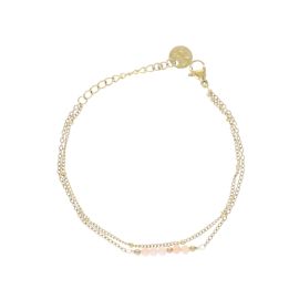 Bracelet chaîne double doré et perles quartz rose