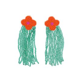 boucles d'oreilles en perles fleurs orange et vertes