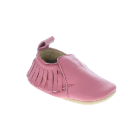 Chaussons cuir frange rose