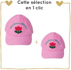 Duo casquette adulte enfant Tulipes rose
