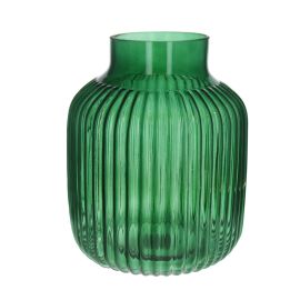 Grand vase en verre strié vert
