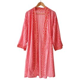 Kimono blockprint d'amour rouge et rose