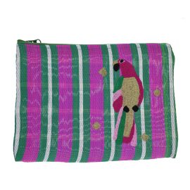 trousse pochette brodée perruche