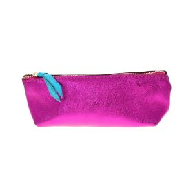 trousse stylos cuir rose paillettes