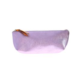 trousse en cuir lilas pailleté