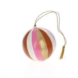 Boule de noël graphique rayée rose