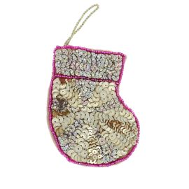 suspension de noel chaussettes sequins or