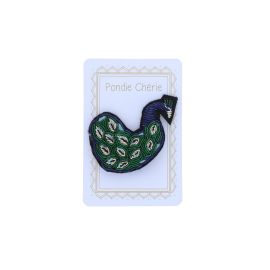 broche brodée tissu paon vert