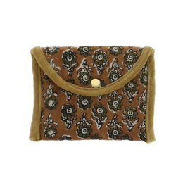 pochette fleurs kaki block print