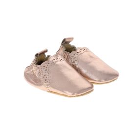 chaussons cuir rose brillant bébé