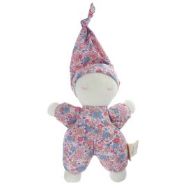 Doudou lutin fleuri rose et bleu