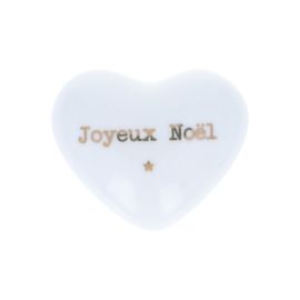 Cœur en céramique blanc et doré "Joyeux Noël"