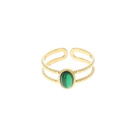 Bague dorée 2 rangs pierre Malachite