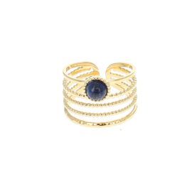 Bague dorée multi rangs pierre Lapis Lazuli