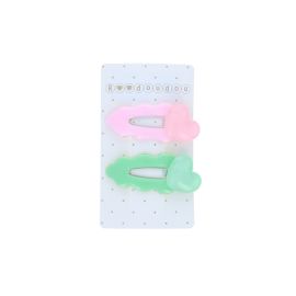 barrettes coeurs rose et verte