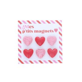 boite de 6 magnets coeurs rose et rouge