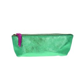 trousse en cuir pailleté vert