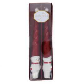 Bougies chandelier bonhommes de neige rouge et blanc 