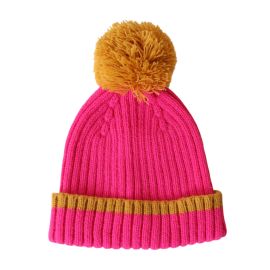 bonnet hiver enfant rose et moutarde