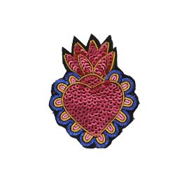 broche coeur ex-voto rose bleu