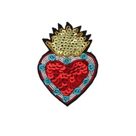 broche sequins coeur ex-voto rouge et doré