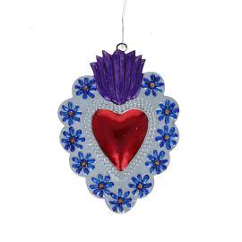 suspension coeur ex voto rouge et violet