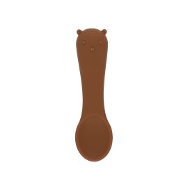 petite cuillere en silicone pour bébé ours marron camel