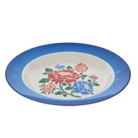 Assiette fleurs polka folk bleue