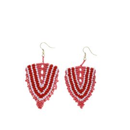 Boucles d'oreilles tissées corail rayée rouge et blanc 