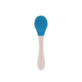 Cuillère en silicone bleu manche en bois