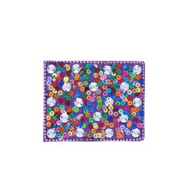 miroir de poche violet à sequins multicolores