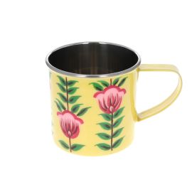 mug métallique jaune à fleurs