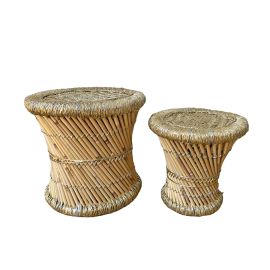 lot de 2 tabourets en rotin doré lurex