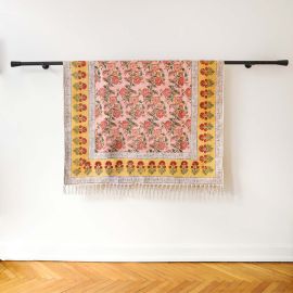 Tapis blockprint rose et moutarde