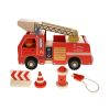 Camion de pompiers en bois rouge