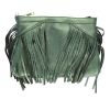 Sac à mains à franges cuir irisé vert olive