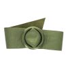 Ceinture plate large cuir vert olive