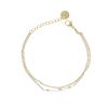 Bracelet chaîne double dorée et perles blanches